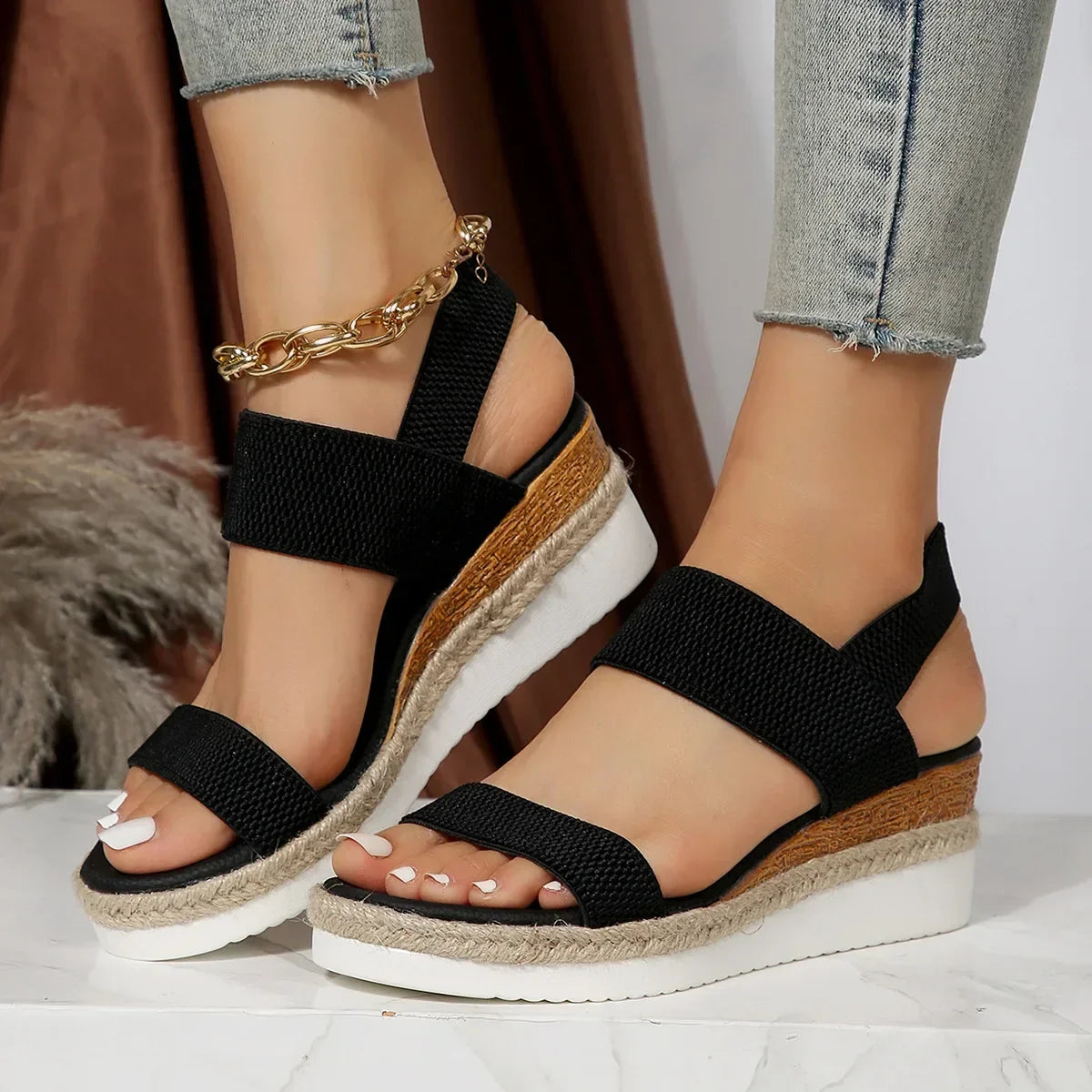 Damen Bequeme Espadrille Sandalen mit Doppelriemen