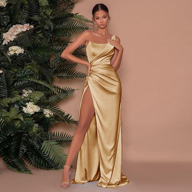 Damen Sommer Ein Schulter Maxi Abendkleid