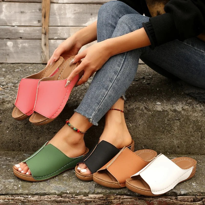 Damen Slip On Keilsohle Mule Sandalen