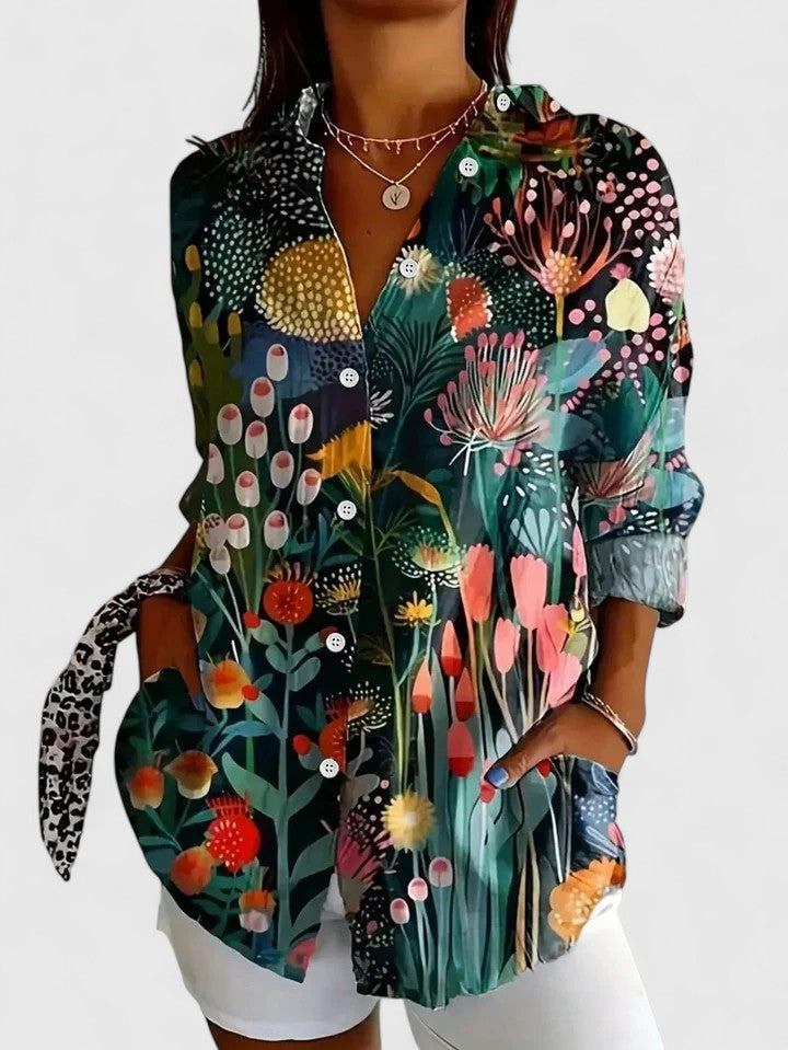 Damen Sommer Blumenmuster Tunika Bluse