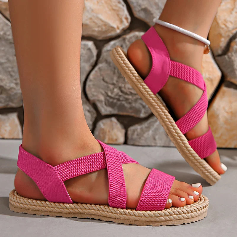 Damen Kreuzriemen Elastisch Strand Sandalen