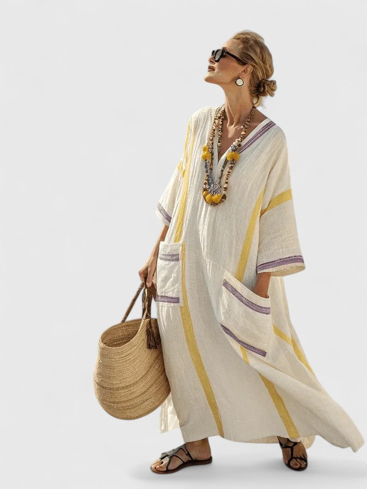 Damen Gestreift Boho Strand Maxikleid