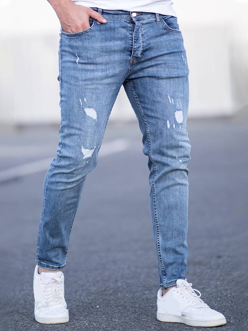 Herren Skinny Jeans | Ripped Stretch Denim mit Schlanker Passform