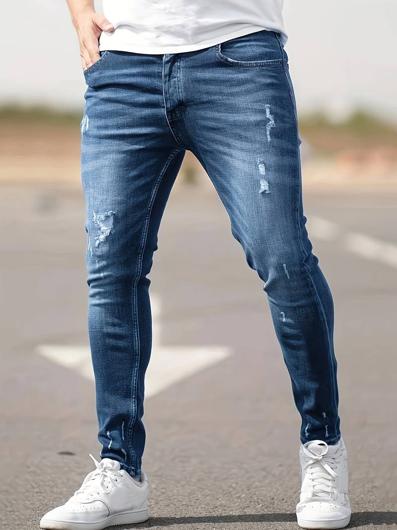 Herren Skinny Jeans | Ripped Stretch Denim mit Schlanker Passform