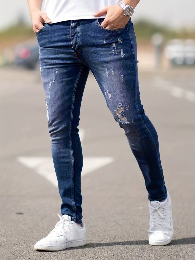 Herren Skinny Jeans | Ripped Stretch Denim mit Schlanker Passform