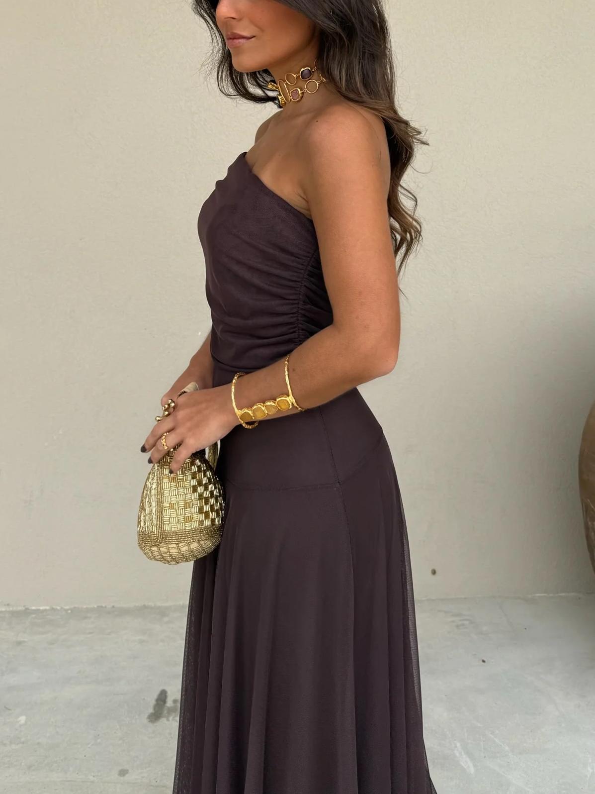 Damen Sommer Off Shoulder Maxi Trägerkleid
