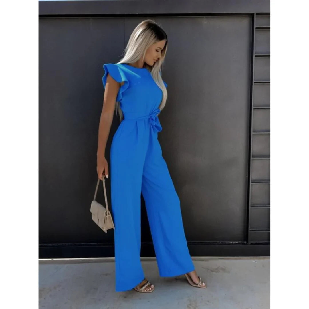 Damen Sommer Rüschen Schulter Bindegürtel Jumpsuit