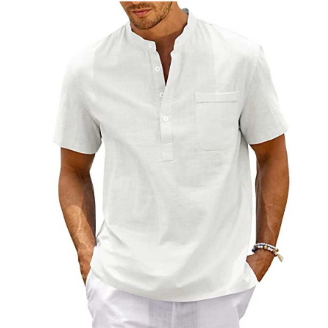 Herren Brusttasche Henley Sommer Kurzarm Hemd