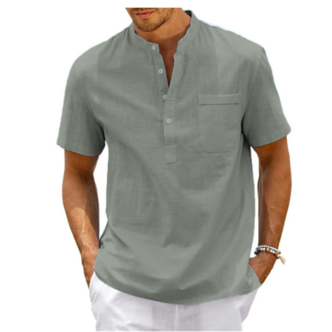 Herren Brusttasche Henley Sommer Kurzarm Hemd