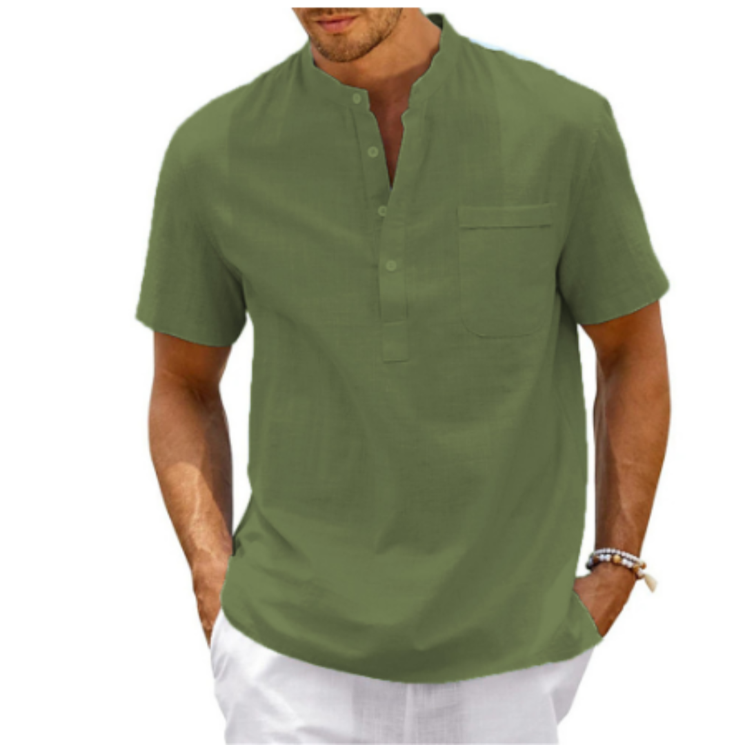 Herren Brusttasche Henley Sommer Kurzarm Hemd