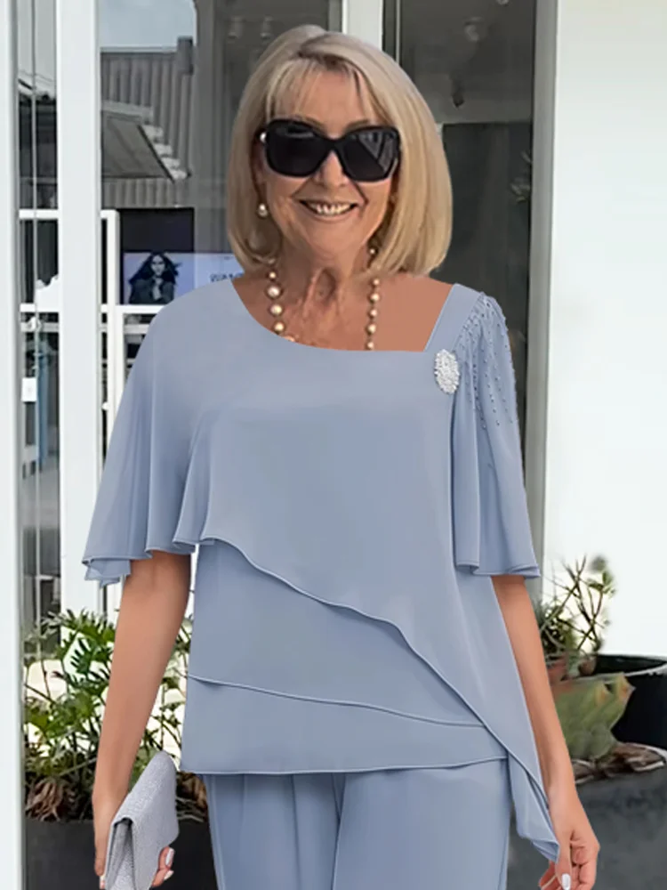 Damen Kurzarm Elegant Zweiteiliger Set