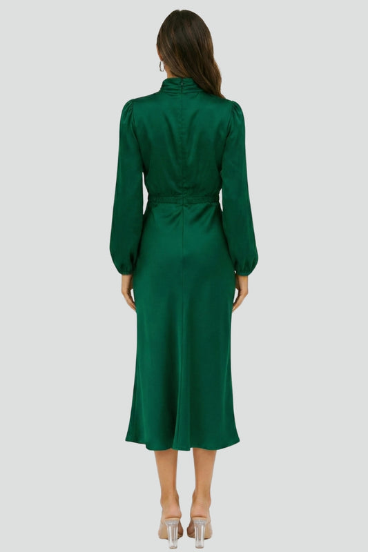 Damen Elegantes Langarm Hochzeitsgast Midi Kleid