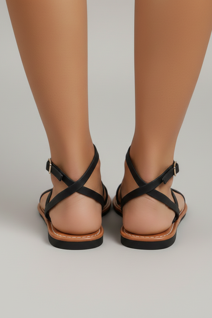 Damen Flache Riemchen Sandale mit Knöchelriemen