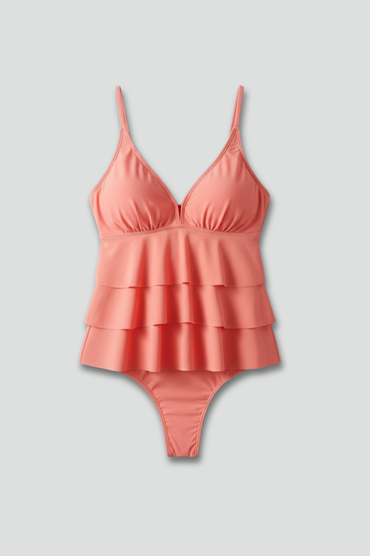 Damen Gerüschtes Träger V-Ausschnitt Tankini-Set