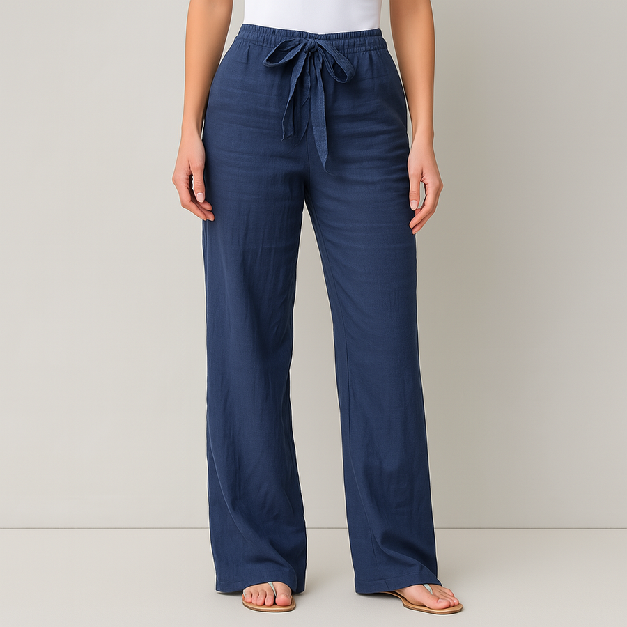 Damen Sommer Weite Leinen Tie Waist Hose
