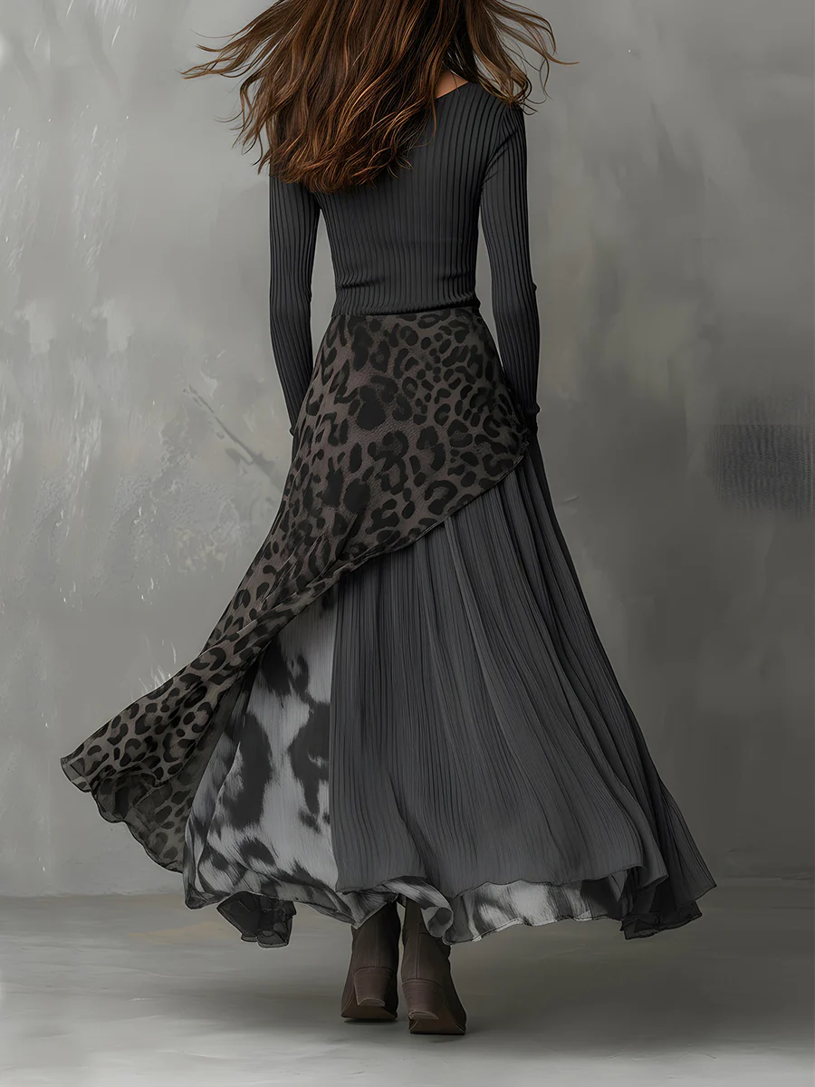 Damen Sommer Langarm Layered Maxikleid