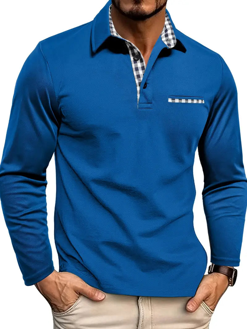 Herren Langarm-Poloshirt mit Knopfleiste
