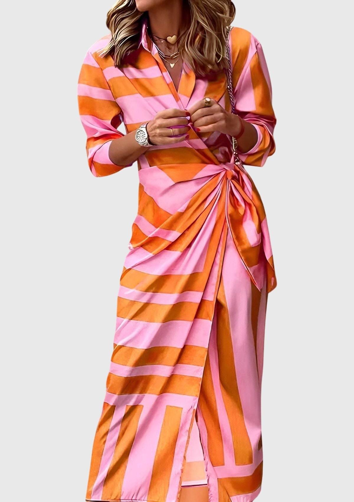 Damen Sommer Wickel Maxikleid mit Bindegürtel