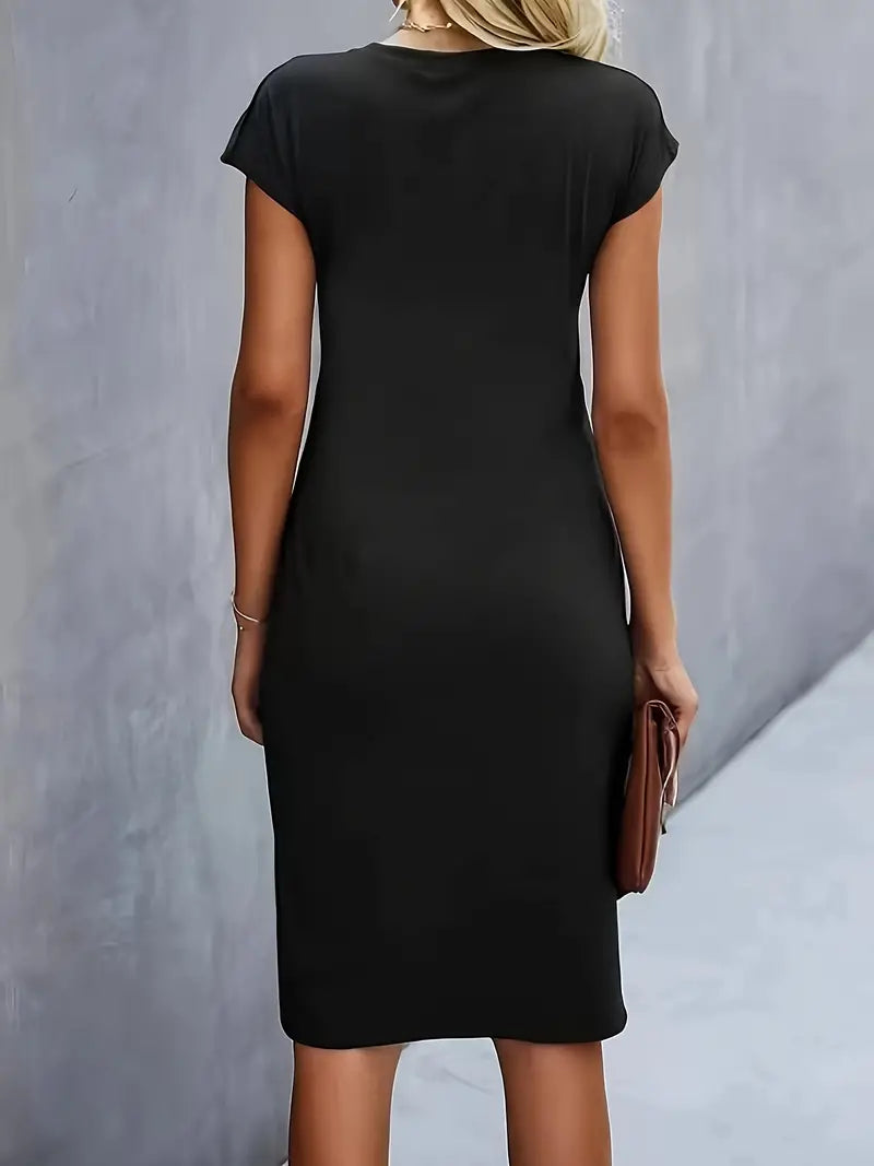 Damen Sommer Drapiert Elegant Bodycon Midikleid