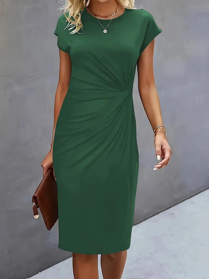 Damen Sommer Drapiert Elegant Bodycon Midikleid
