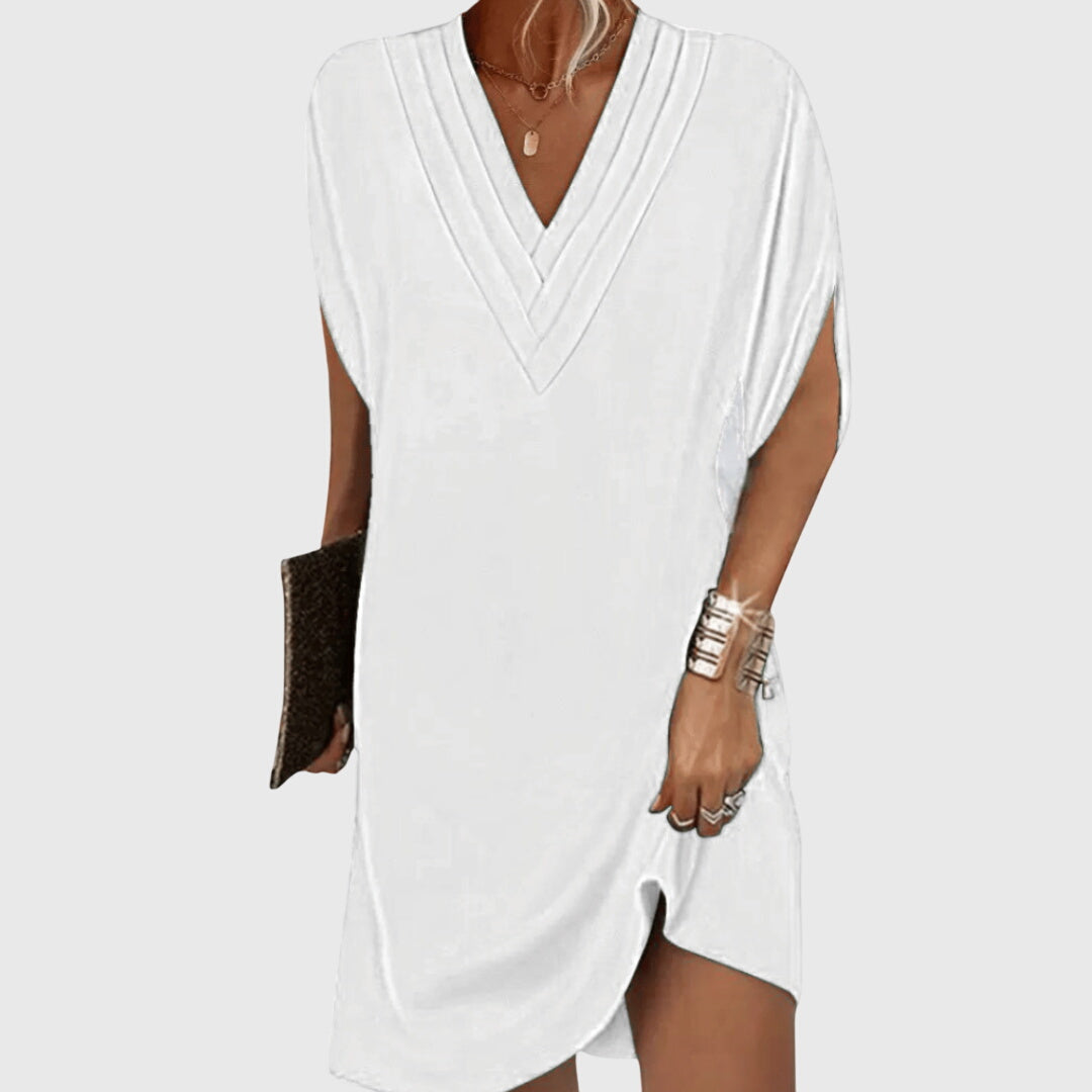 Damen Sommer V-Ausschnitt Kurzarm Midi Strandkleid