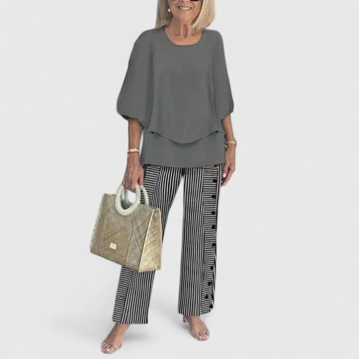 Damen Relaxed Fit Gemustert Casual Zweiteiler Set
