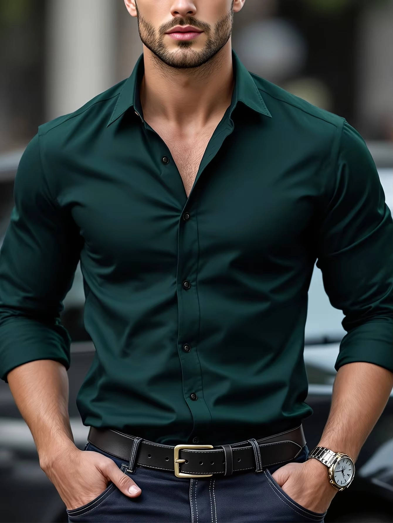 Herren Slim Fit Geschnitten Business Button Down Hemd