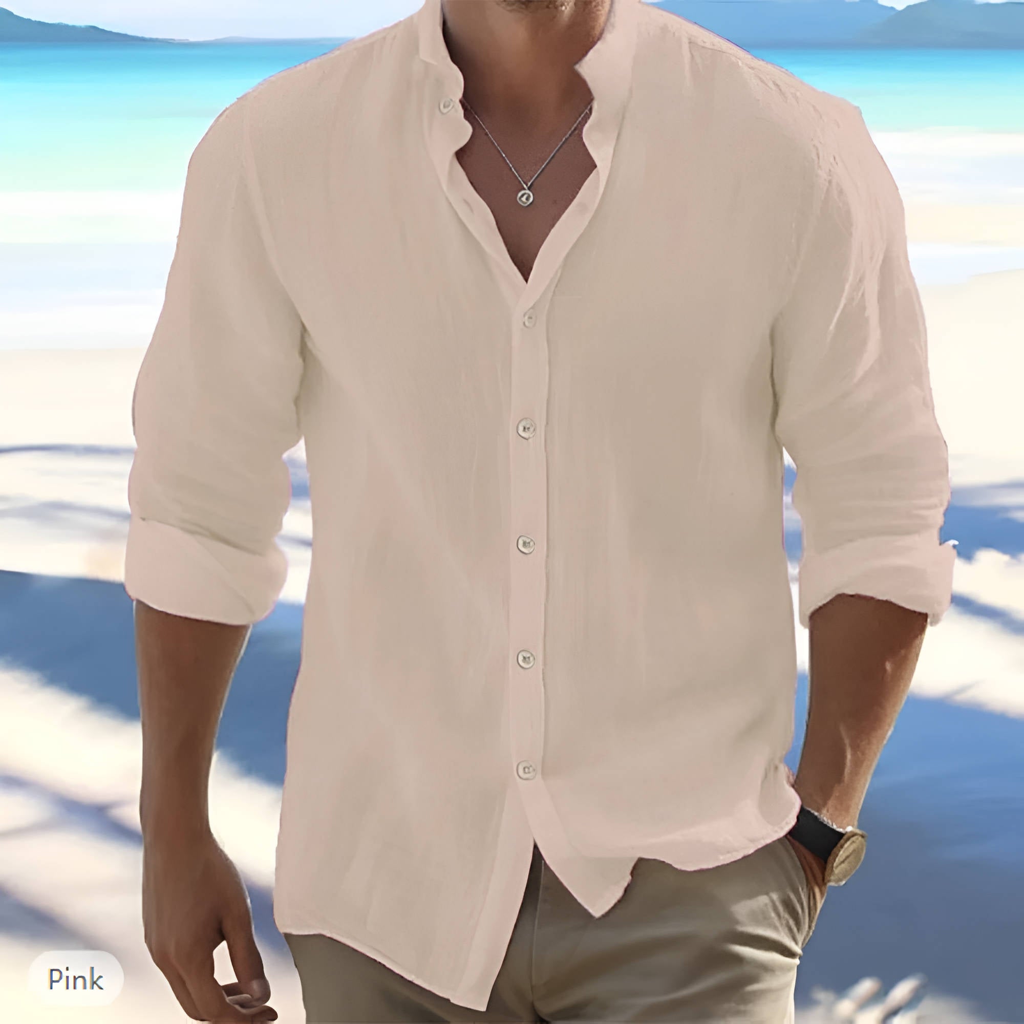Herren Leichtes Leinen Sommer Hemd