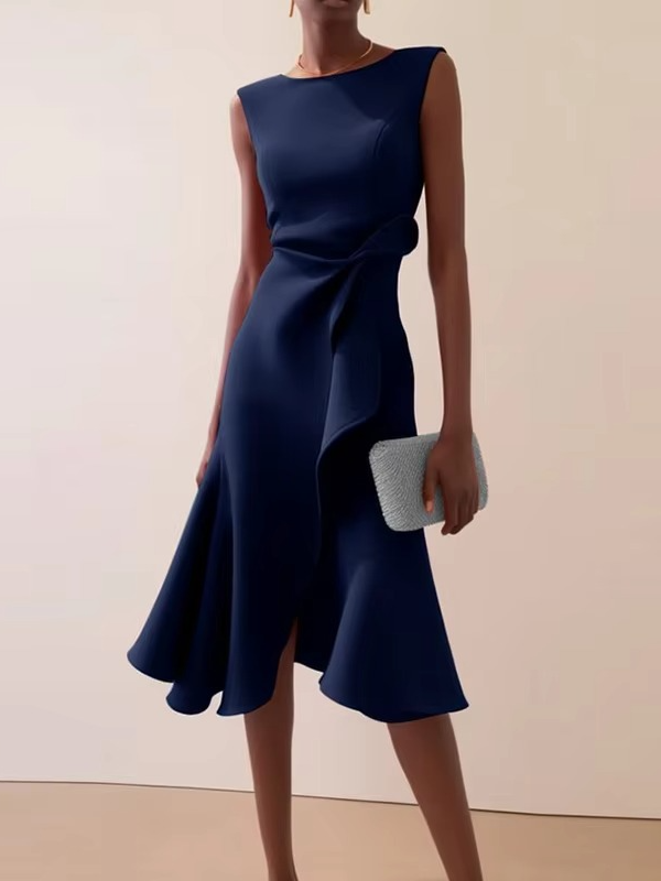 Damen Sommer Drapiert Midi Abendkleid