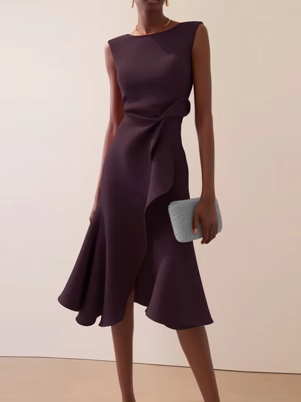 Damen Sommer Drapiert Midi Abendkleid