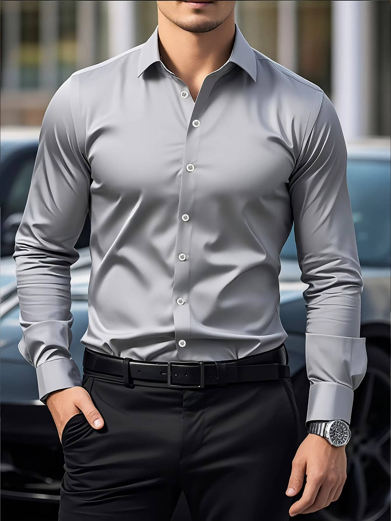 Herren Slim Fit Geschnitten Business Button Down Hemd
