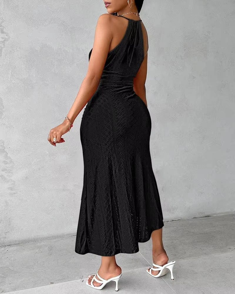 Damen Sommer Neckholder Wickel Maxikleid