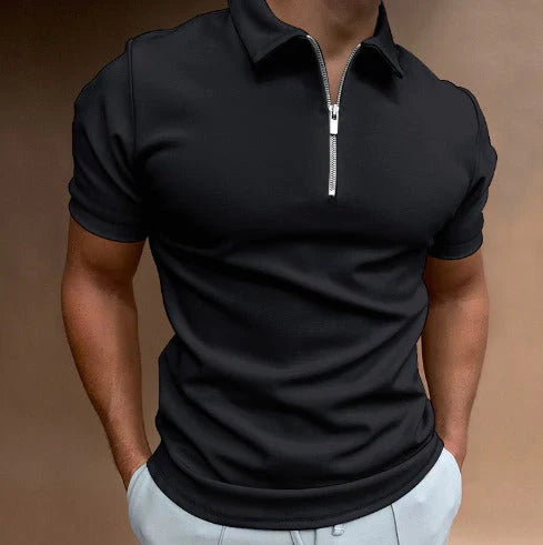 Herren Lässig Slim Fit Poloshirt mit Reißverschluss
