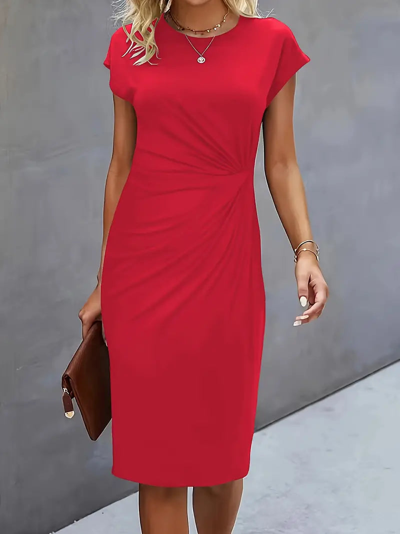 Damen Sommer Drapiert Elegant Bodycon Midikleid