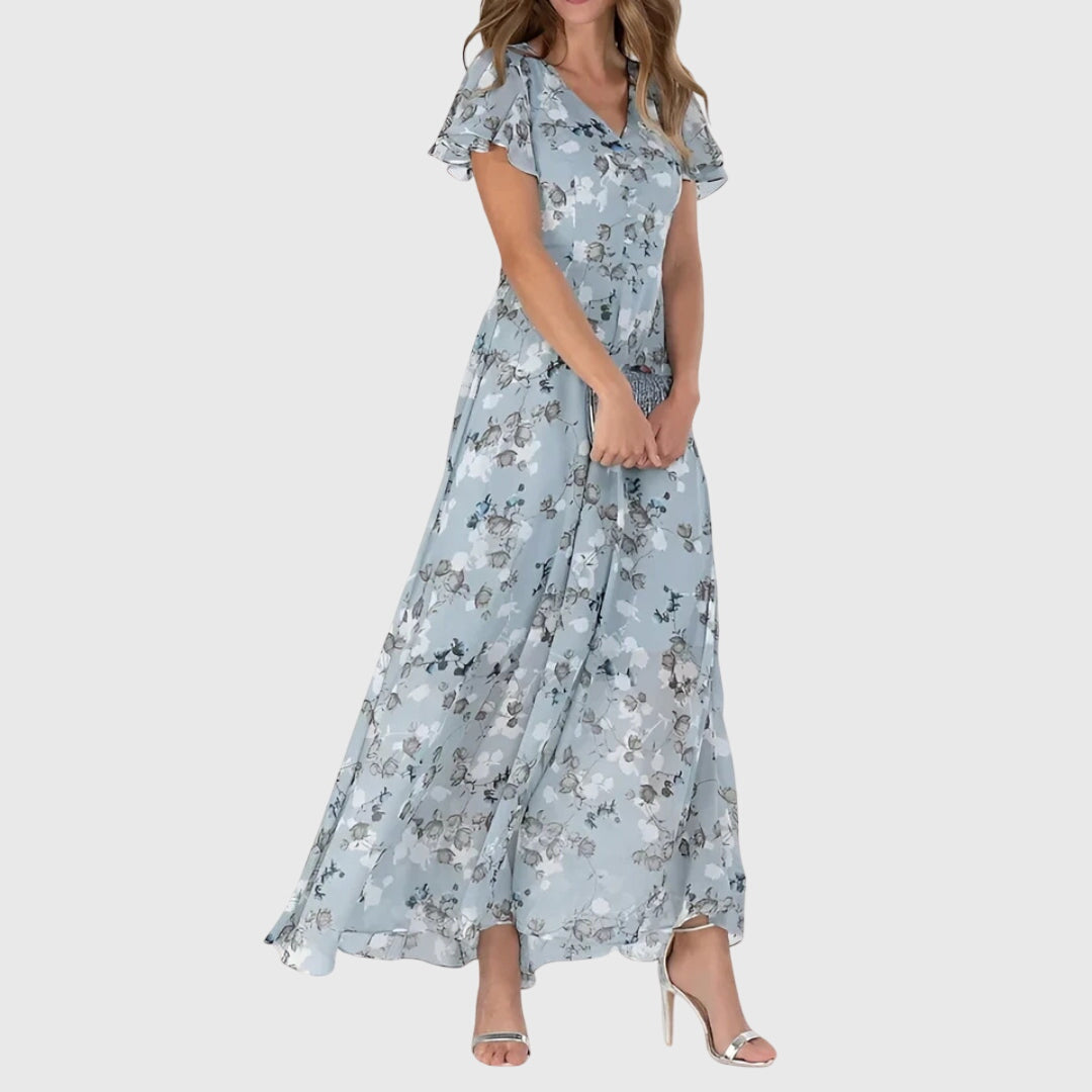 Damen V-Ausschnitt Blumenmuster Sommer Midikleid