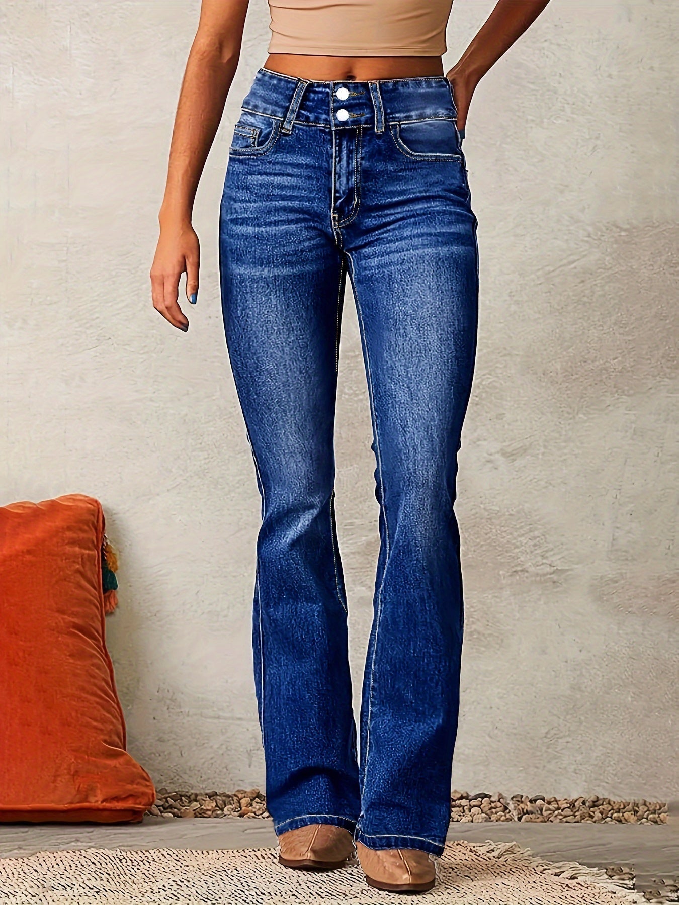 Damen Gerade High-Waist Wide-Leg Jeanshose