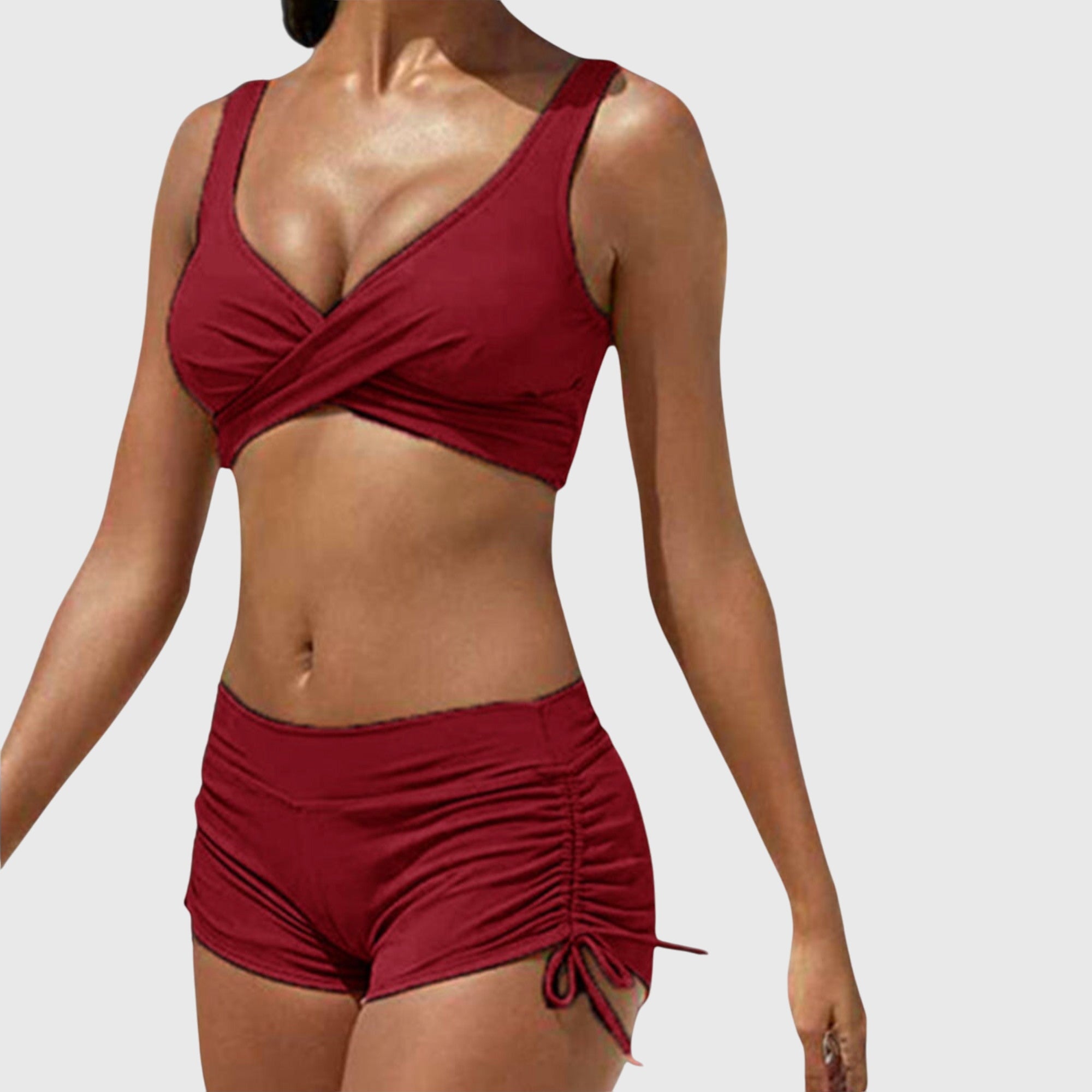 Damen Sommer Raffungsdetail High Waist Bikini