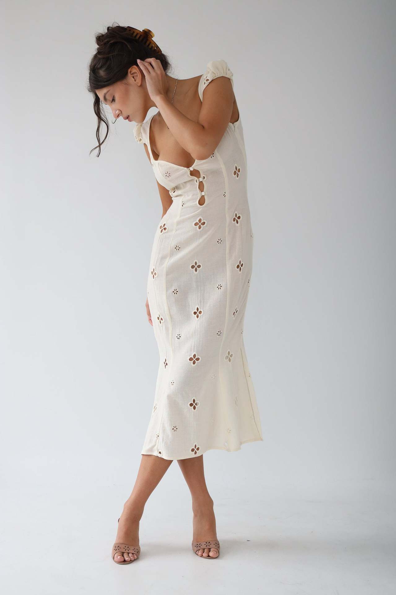 Damen Sommer Cut-Out Hochzeitsgast Midikleid