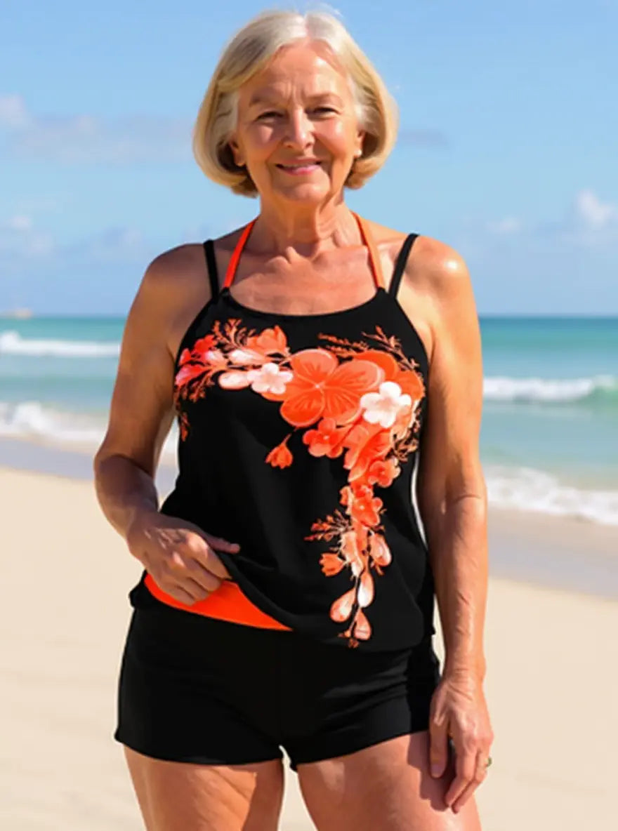 Damen Spaghettiträger Tankini Badeanzug