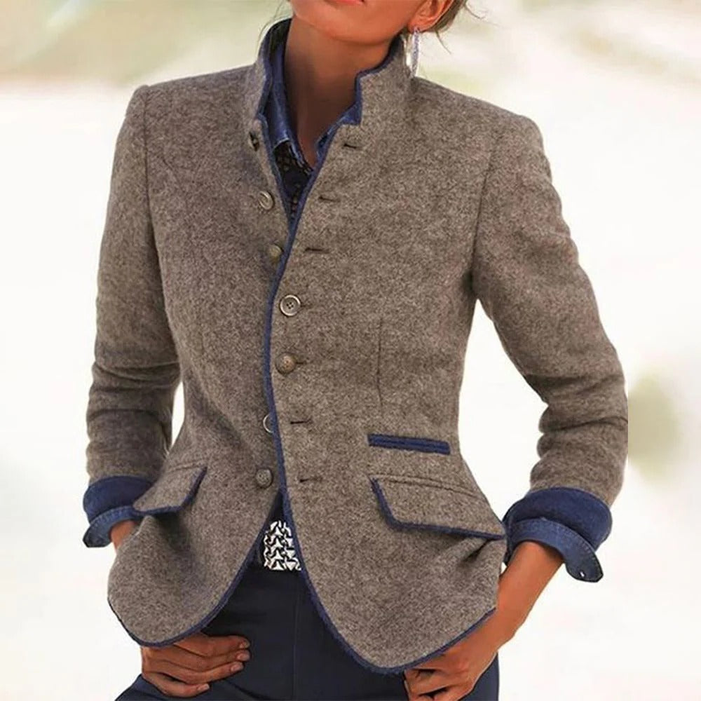 Damen Stehkragen Knopfleiste Blazer