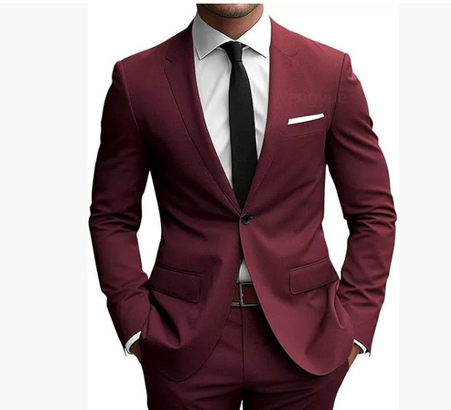 Herren Eleganter Slim Fit Frühjahrsanzug mit Hemdkragen