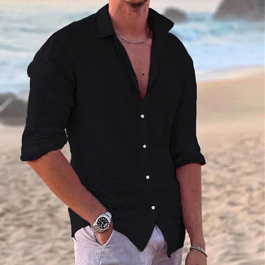 Herren Slim Fit Baumwoll Leinen Sommer Hemd