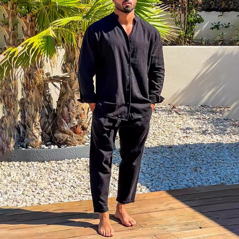Herren Zweiteiler Stehkragen Sommer Set