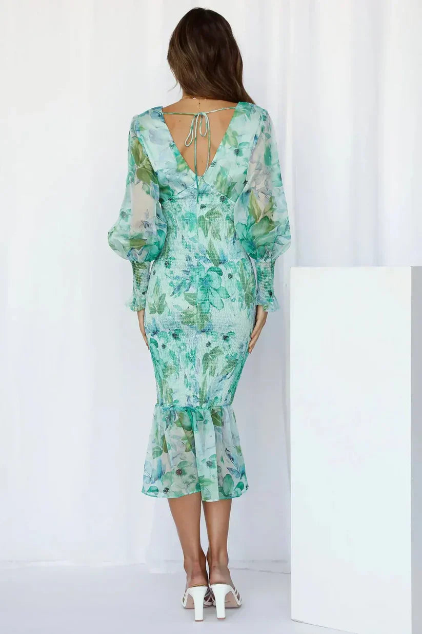 Fiona | Damen Sommer V-Ausschnitt Hochzeitsgastkleid