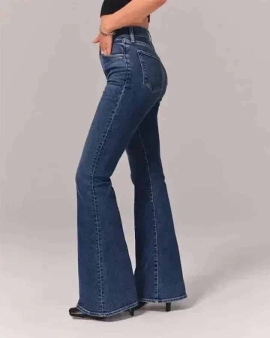 Damen Hochgeschnittene Ausgestellte Jeans