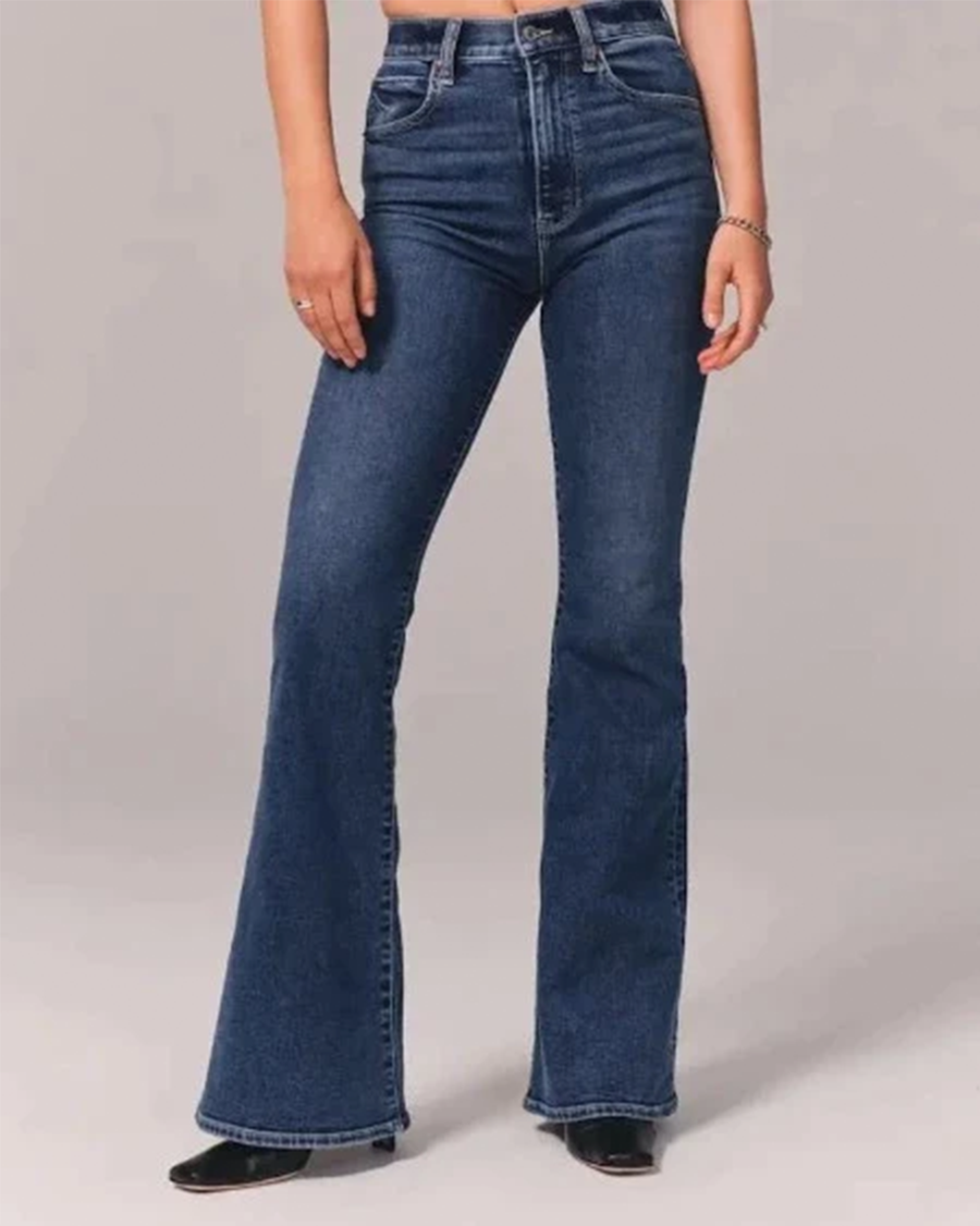 Damen Hochgeschnittene Ausgestellte Jeans