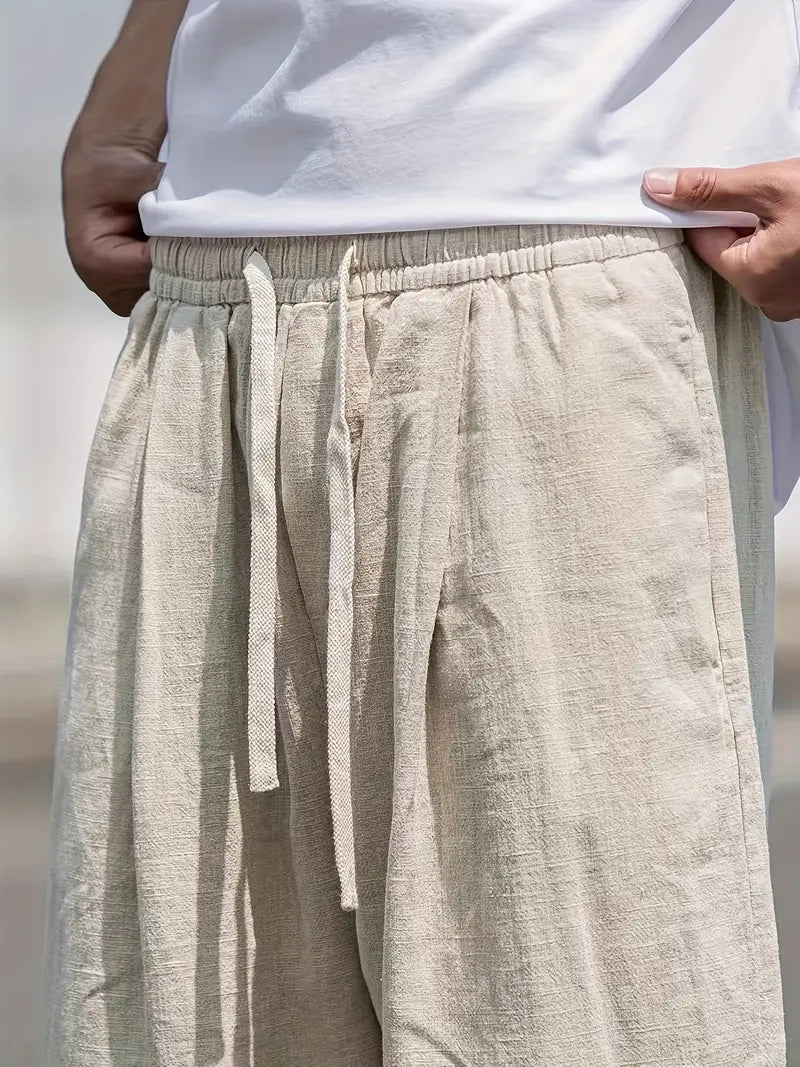 Herren Elastischer Bund Weite Leinen Hose