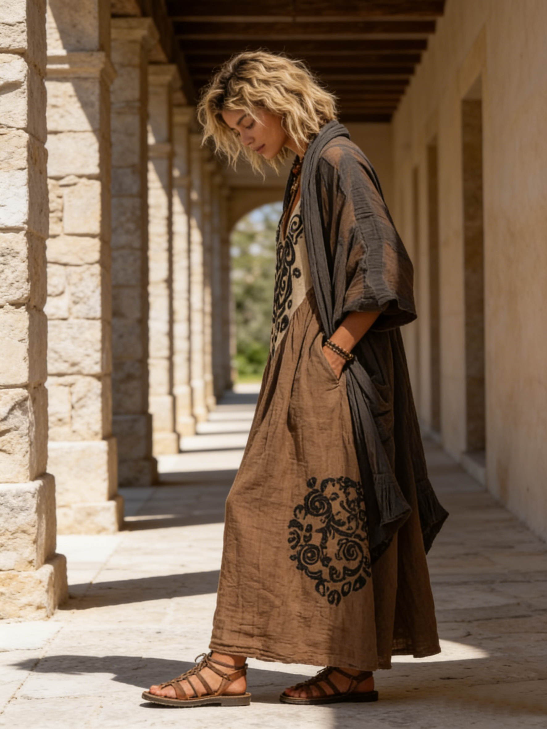Damen Sommer Zweiteiler Bohemian Maxikleid