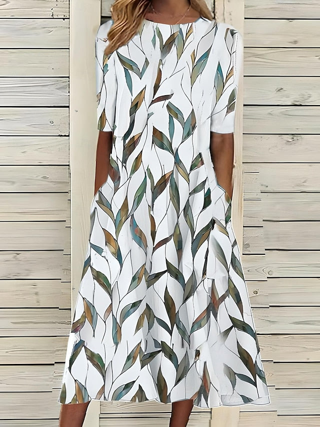 Damen Sommer Print Lockerer Schnitt Midikleid