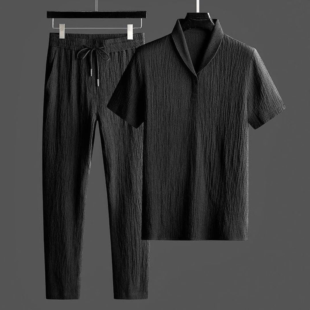 Herren Zweiteiler Leinen Sommer Set mit Kordelzug